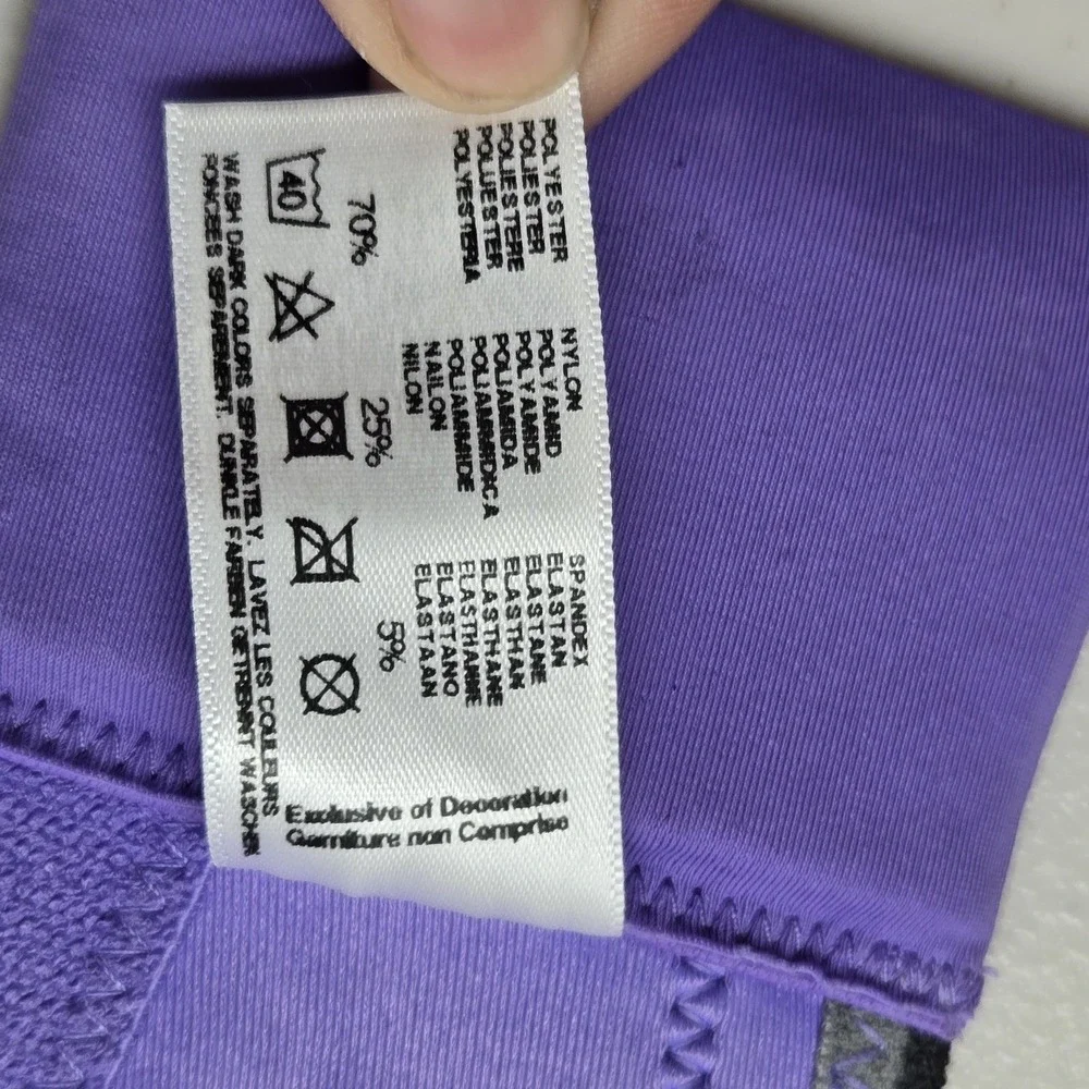 Glamorise Women Sports Bra 50DD Purple Geometric Wireless Adjustable Straps READ